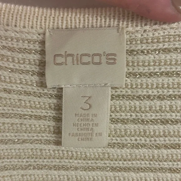 {Chico's} Ivory Knit Striped Tunic Sweater - Picture 4 of 5